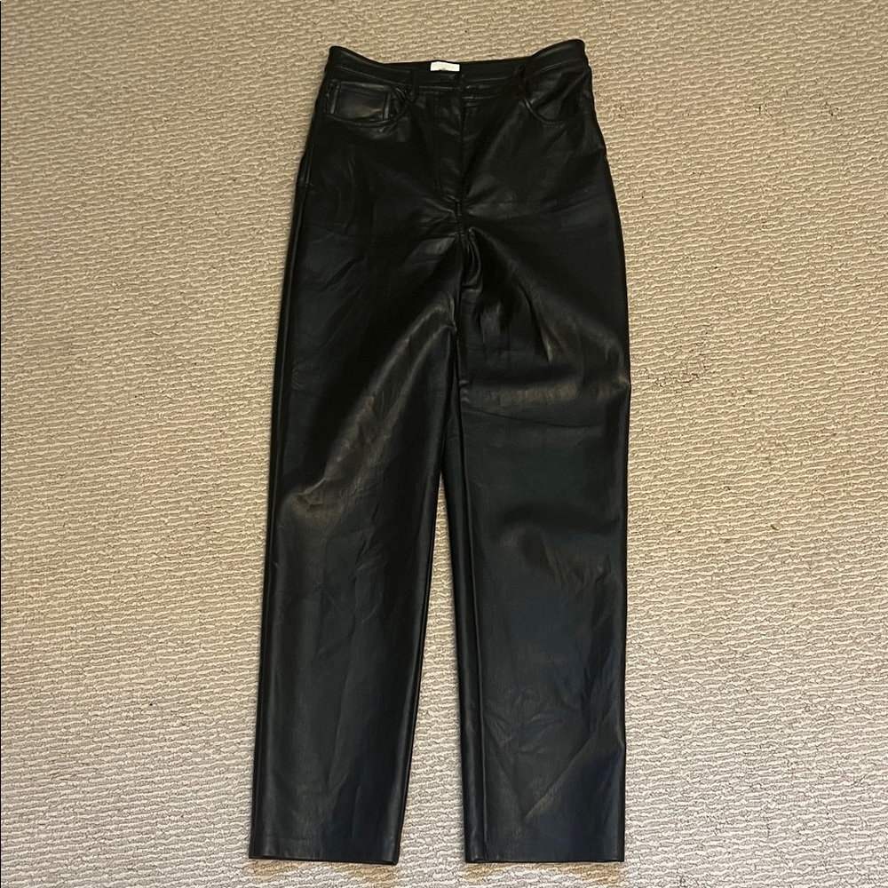 Aritzia Wilfred Black Faux Leather Straight Leg Pants